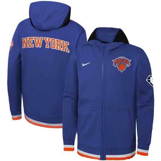 Men New York Knicks Nike Youth Logo Showtime Performance Full Zip Hoodie  Blue